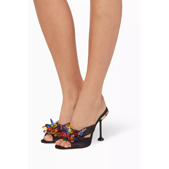 Miu Miu Crystal Embellished Metal Heel Satin Mules Heel Black Women's Size EU 41 - Picture 3 of 9